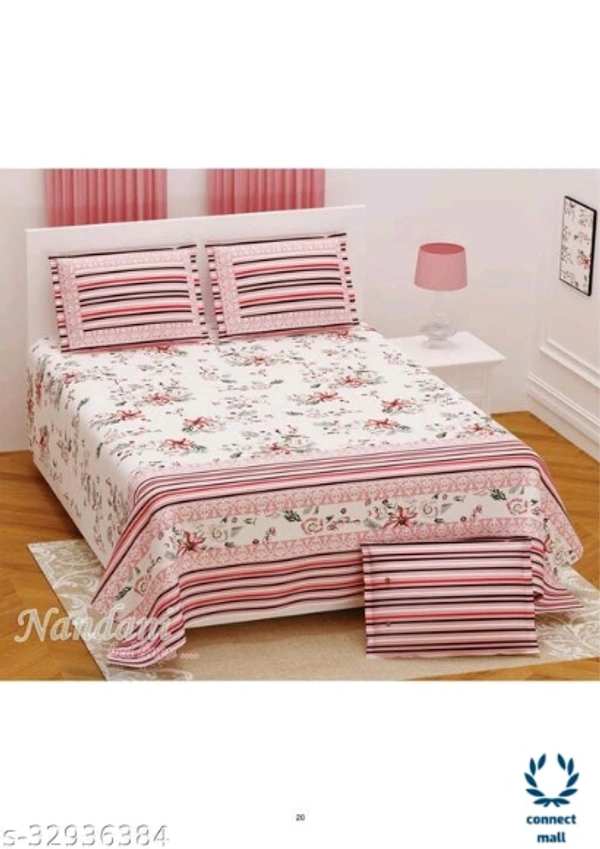 Super Linen Cotton Floral Print King Size Bedsheet For Double Bed With 2 Pillow Cover - King Size, Cotton Linen, Multipack :1